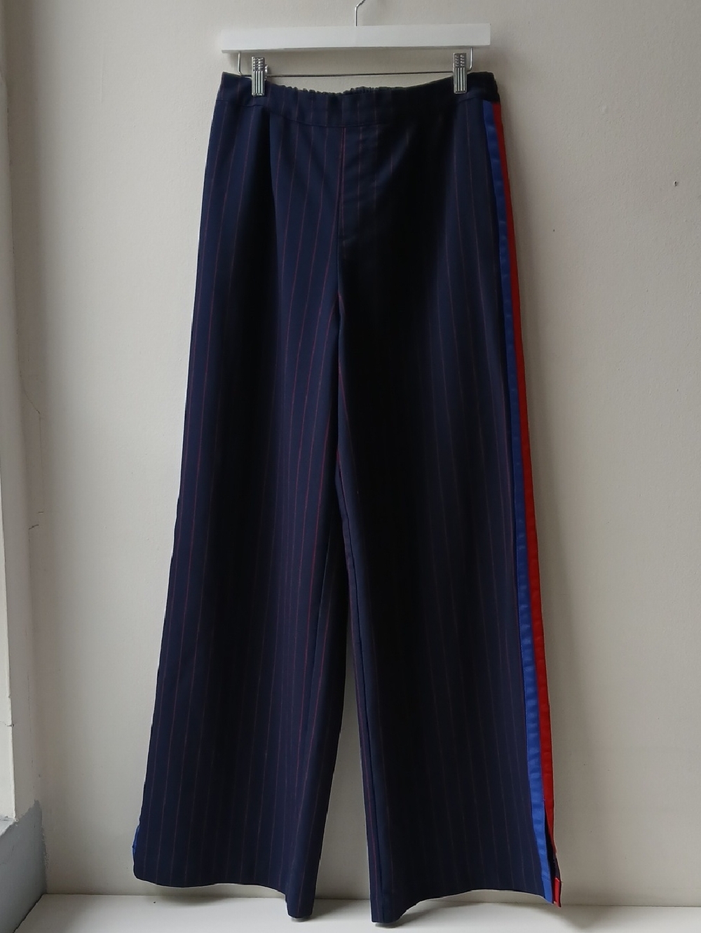 La Ligne x Target Wide Leg Pants Navy Red Pinstripe Medium